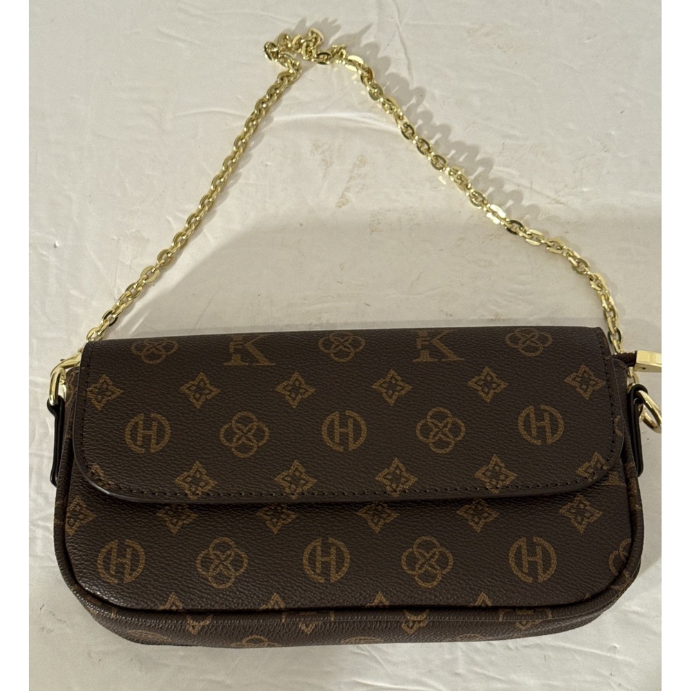 Designer Luxury Women'Ss Bags Shoulder Purse Handbag-Brown Gold Accents-Vtg Styl
